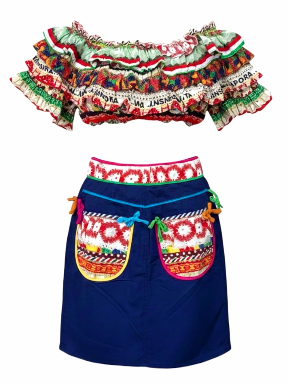 1990’s Moschino Jeans Vintage Rare Off The Shoulder Top And Skirt Set